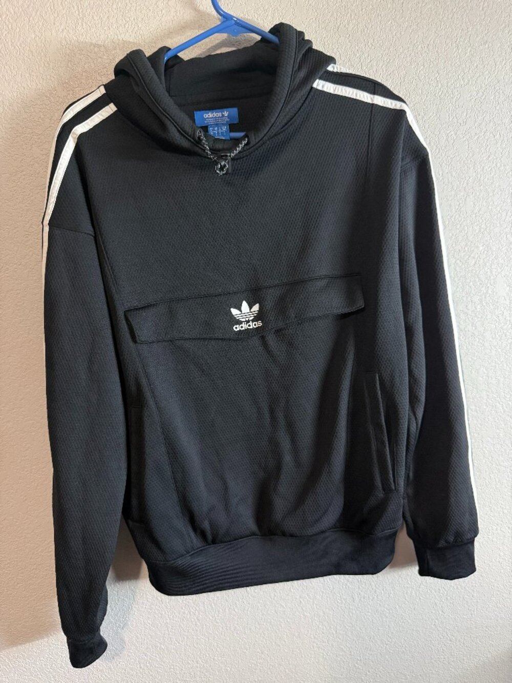 Men's Adidas Black Trefoil Logo 3-Stripe Mesh Pullover Hoodie Size S